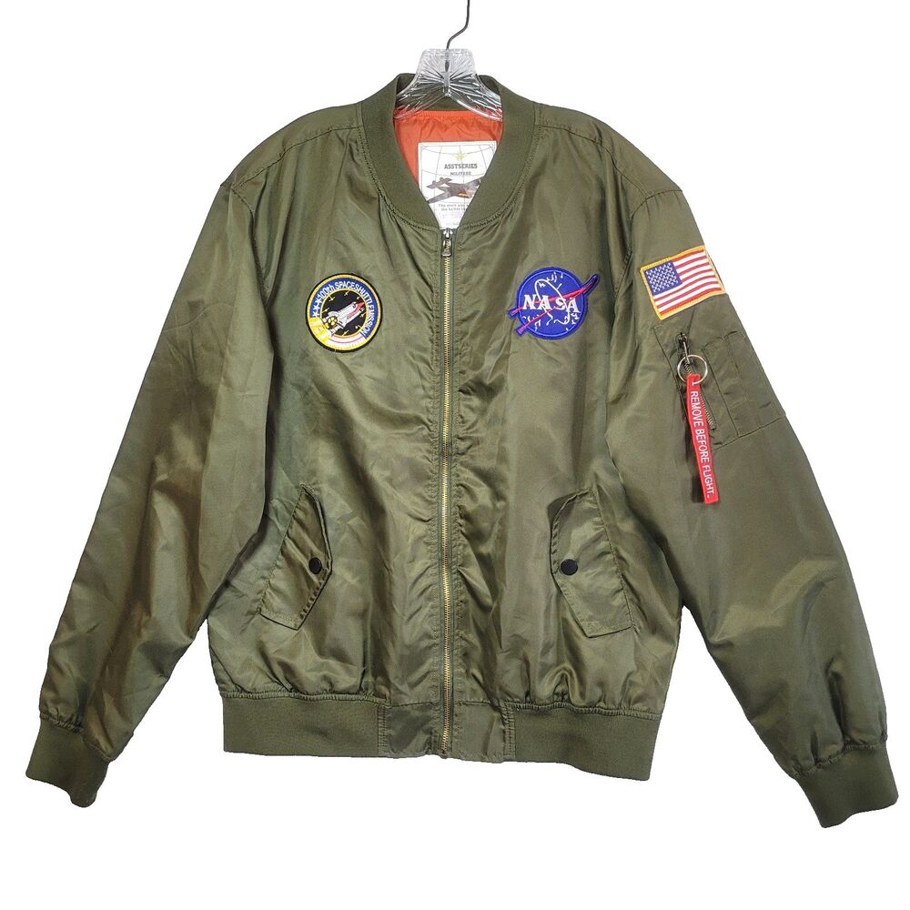 Green Authentic Asstseries NASA 100th Space Shuttle Mission Bomber Jacket XL